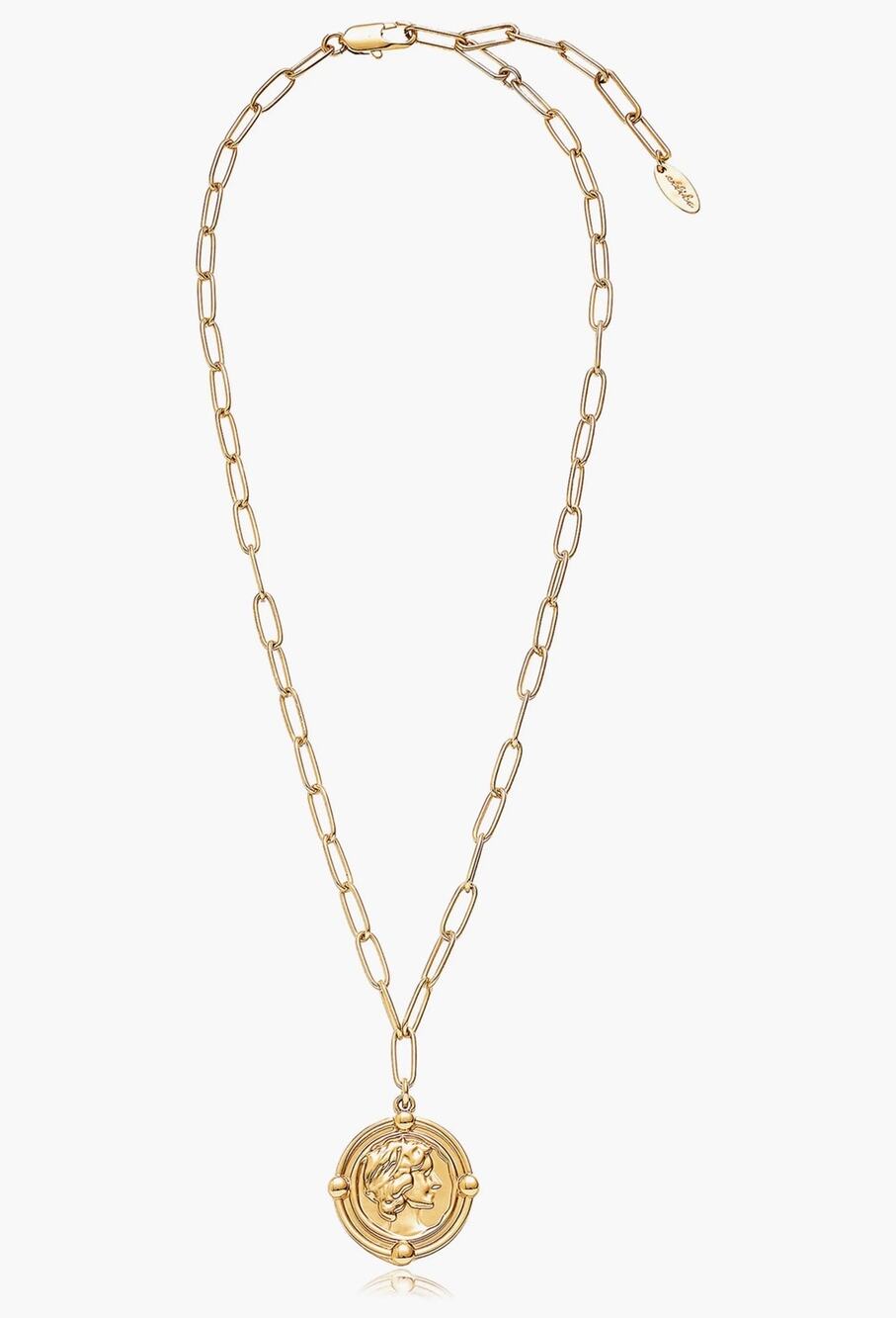Ettika Coin Pendant Chain Link Statement Necklace Gold Tone